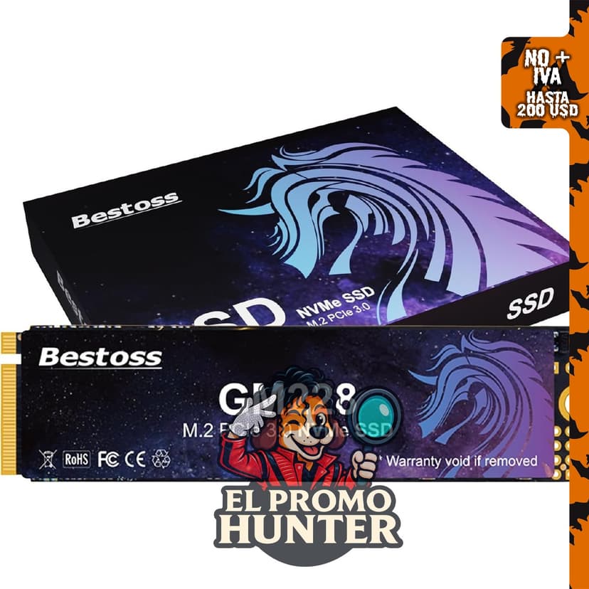 Bestoss SSD interno NVMe M.2 de 512 GB PCIe 3.0 2280, velocidad de hasta 2400 MB/s.