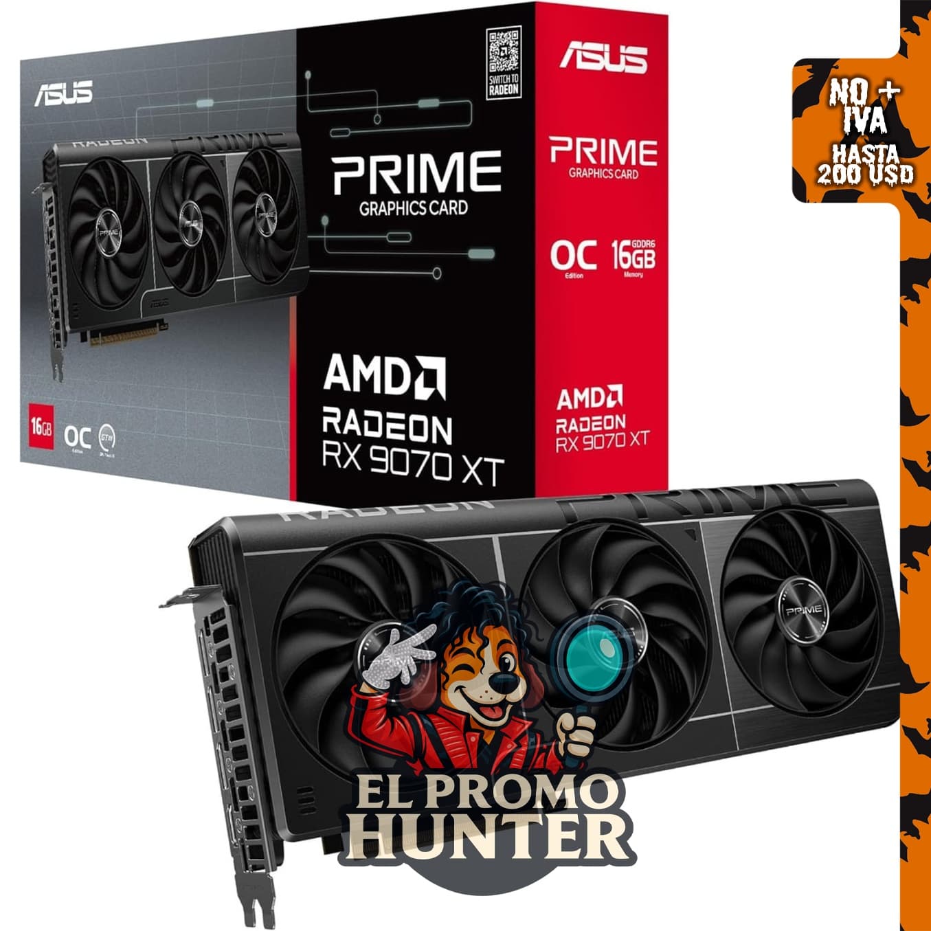 ASUS Prime Radeon™ RX 9070 XT OC Edition - Tarjeta gráfica con PCIe 5.0, HDMI/DP 2.1 y diseño de ranuras 2.5.