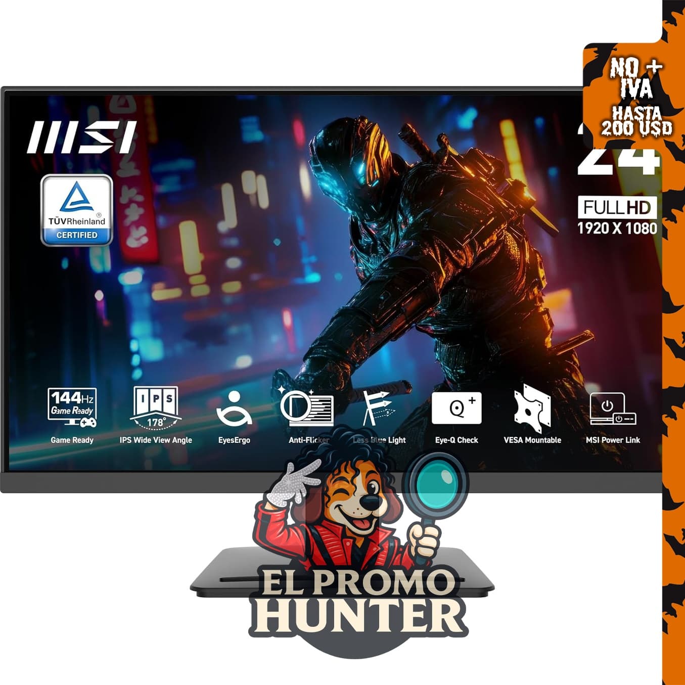 MSI PRO MP243L E14 Monitor IPS de 24" (61 cm) FHD 1920 x 1080, 144Hz, Adaptive-Sync, HDMI, VGA, montaje VESA.