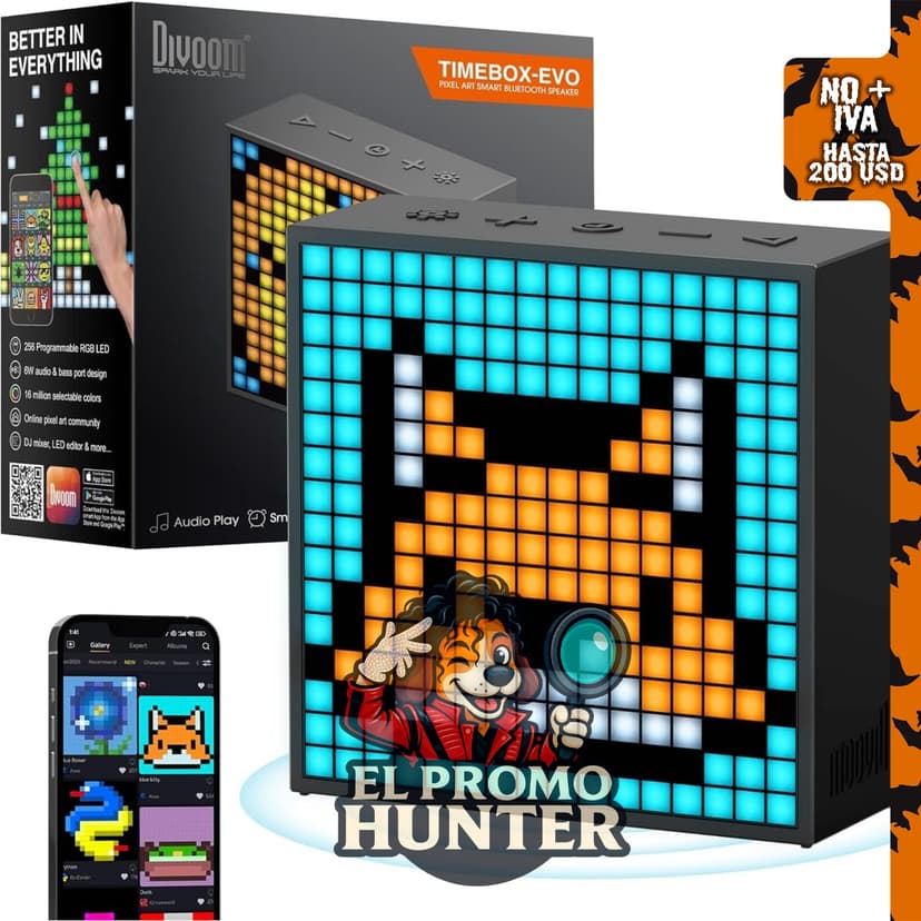 Divoom TimeBox Evo - Altavoz Bluetooth con pantalla LED 16x16 y control de aplicación.