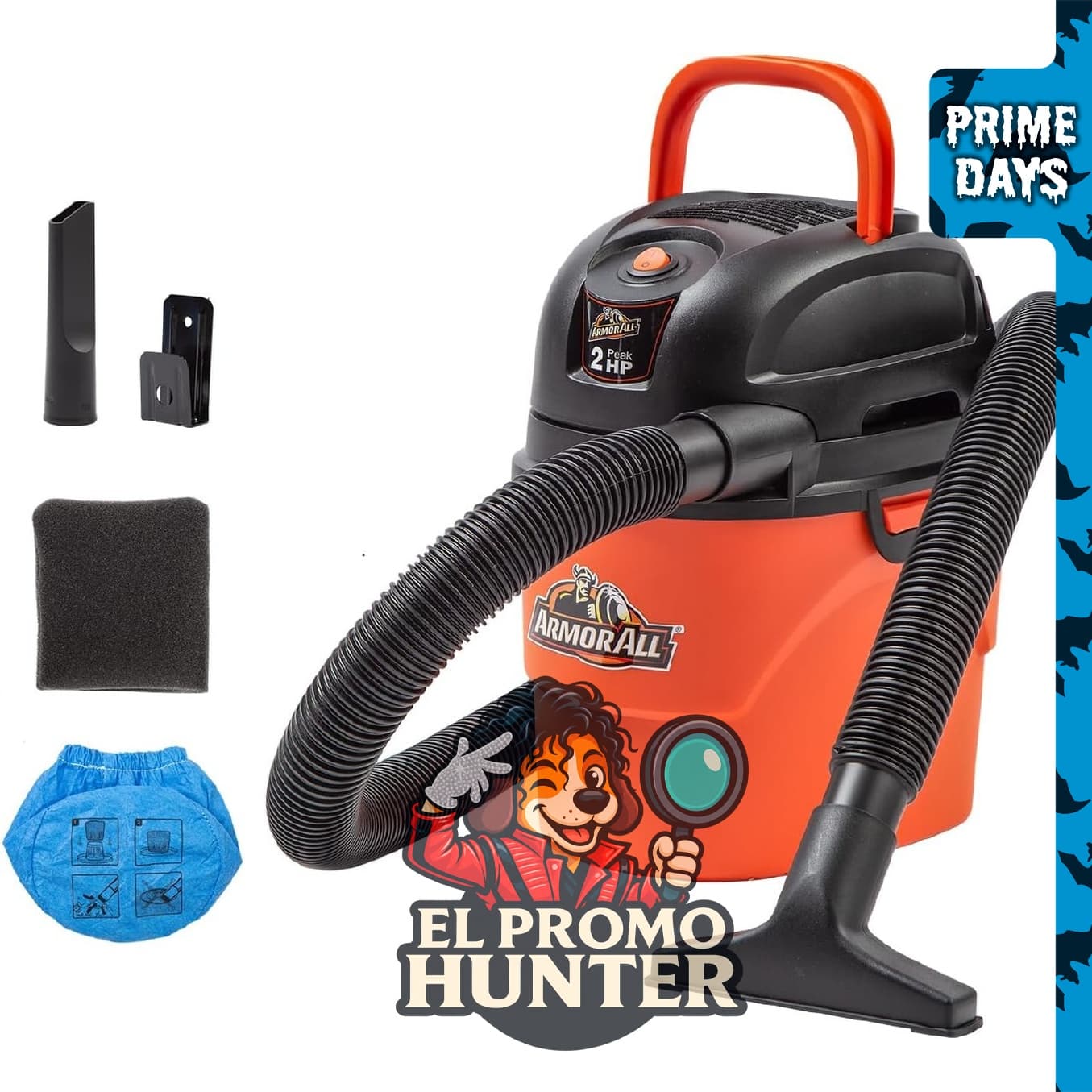 Armor All® AA155 Aspiradora portátil húmeda/seca de 5.68 L y 2 HP pico, color naranja.