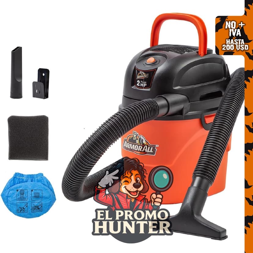 Armor All® AA155 Aspiradora portátil húmeda/seca de 5.68 L y 2 HP pico, color naranja.