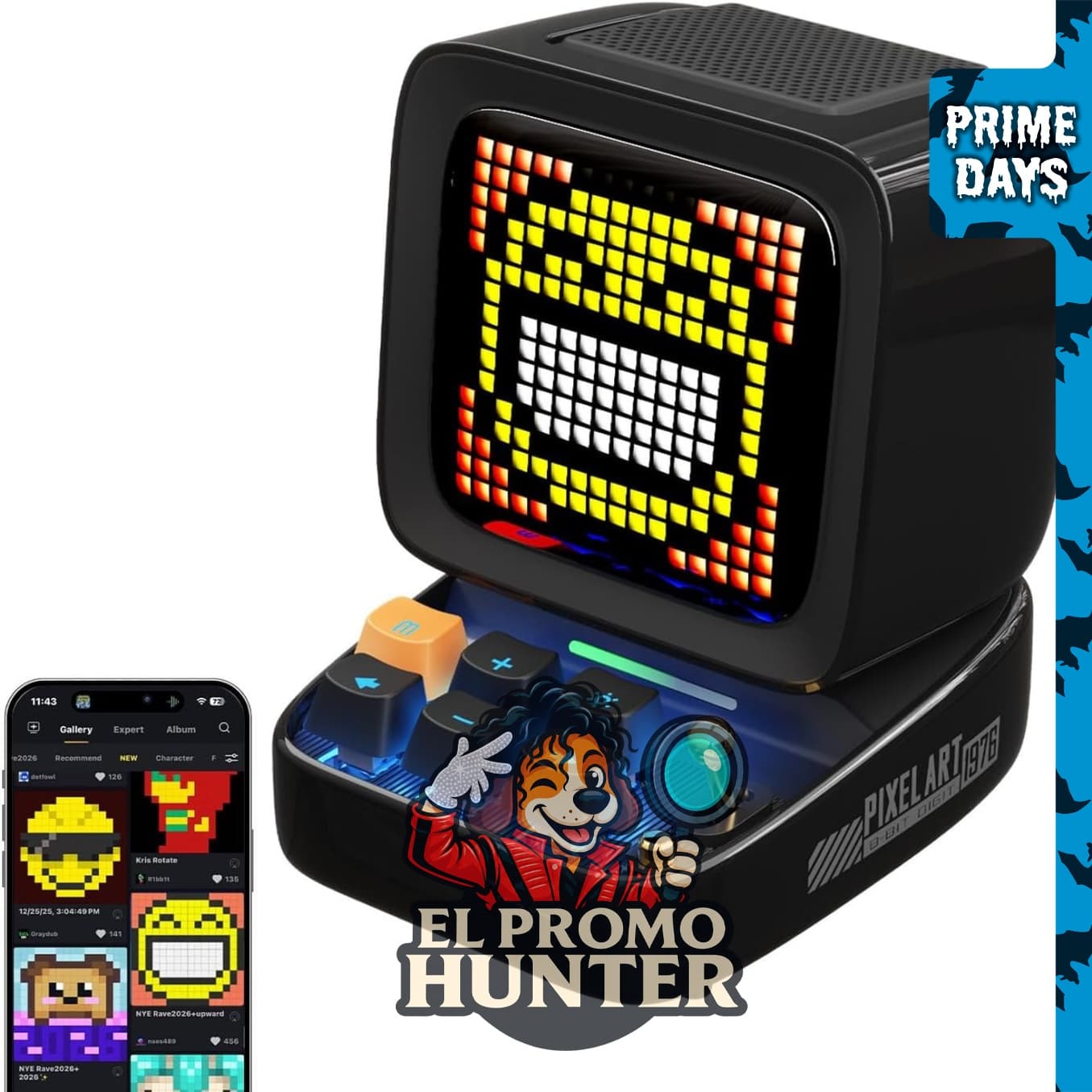 Divoom Ditoo, altavoz Bluetooth retro con pantalla LED de 16x16 píxeles controlada por aplicación.