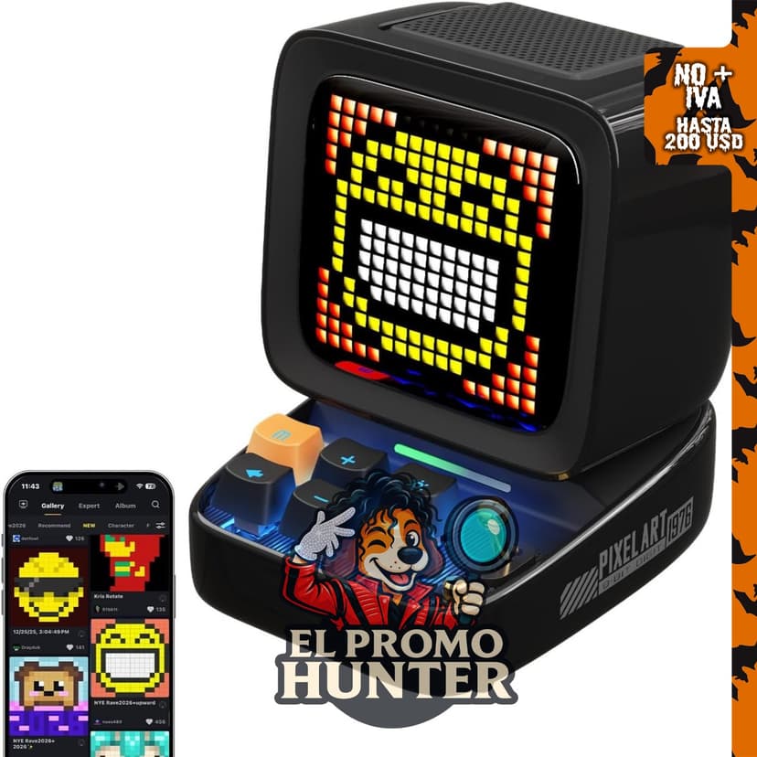 Divoom Ditoo, altavoz Bluetooth retro con pantalla LED de 16x16 píxeles controlada por aplicación.