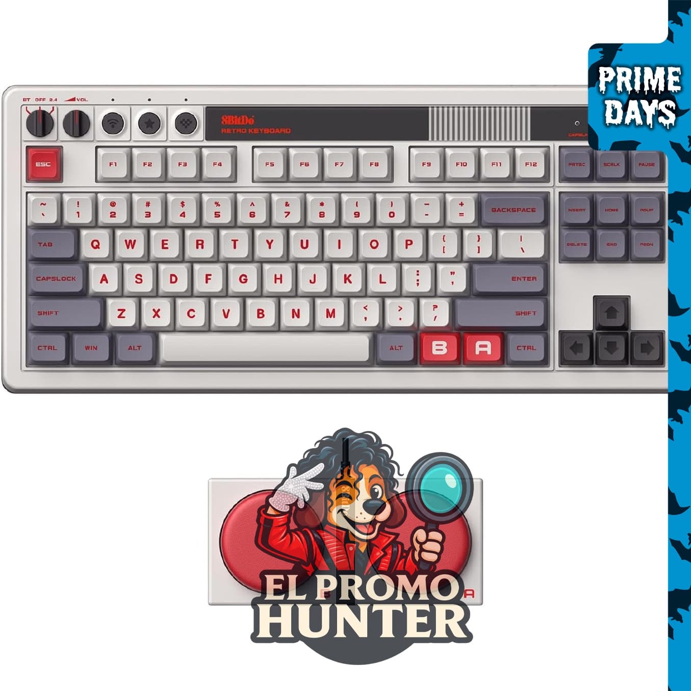 8Bitdo Teclado mecánico retro de 87 teclas, Bluetooth/2.4G/USB-C, intercambiable en caliente, con botones programables.