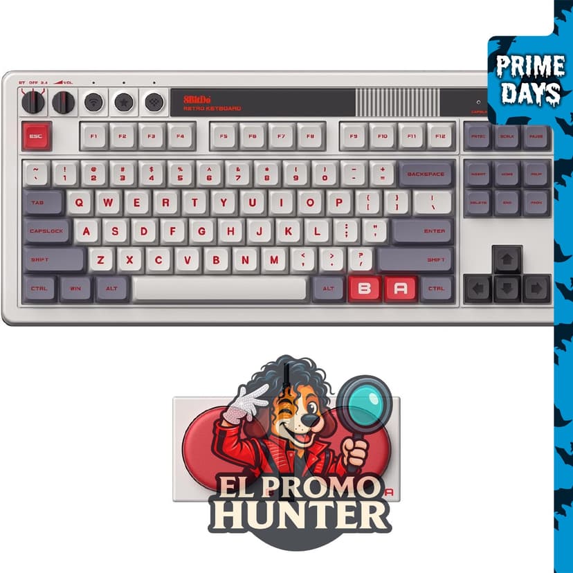 8Bitdo Teclado mecánico retro de 87 teclas, Bluetooth/2.4G/USB-C, intercambiable en caliente, con botones programables.