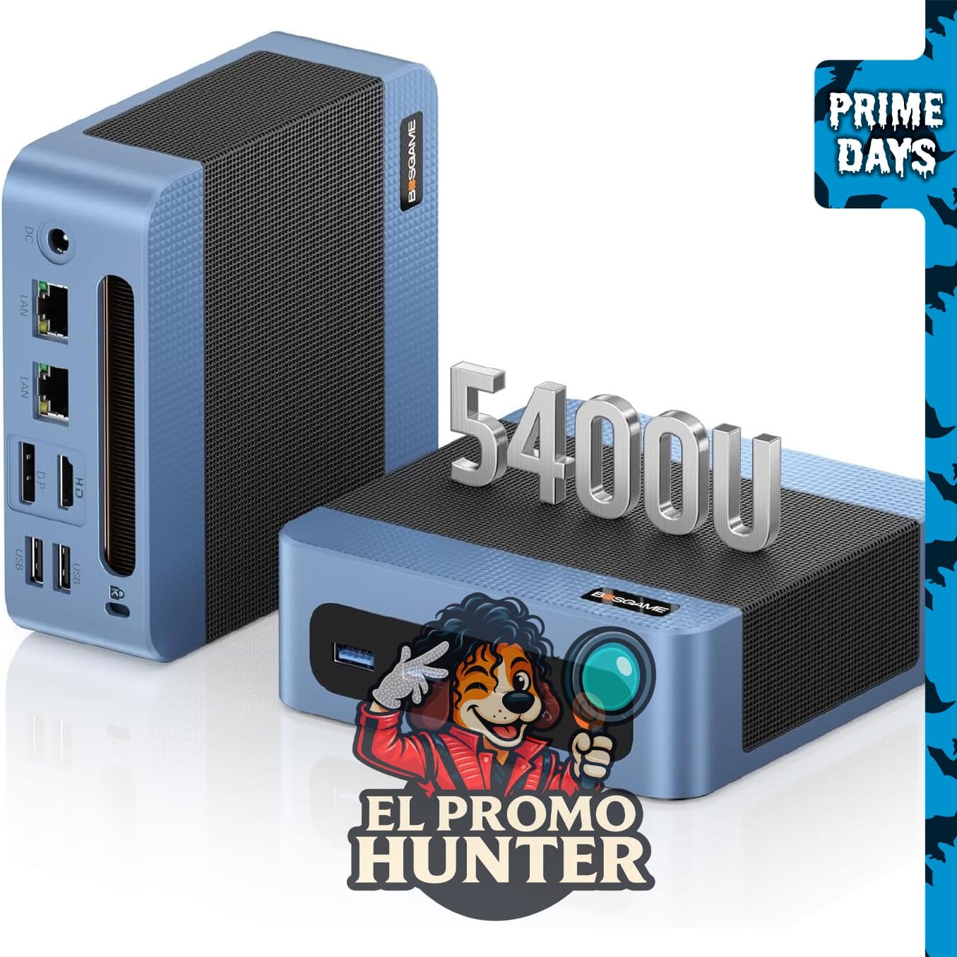 BOSGAME E5 Plus Mini PC Ryzen 5400U con 8GB de RAM actualizable y 256GB de almacenamiento SSD SATA.
