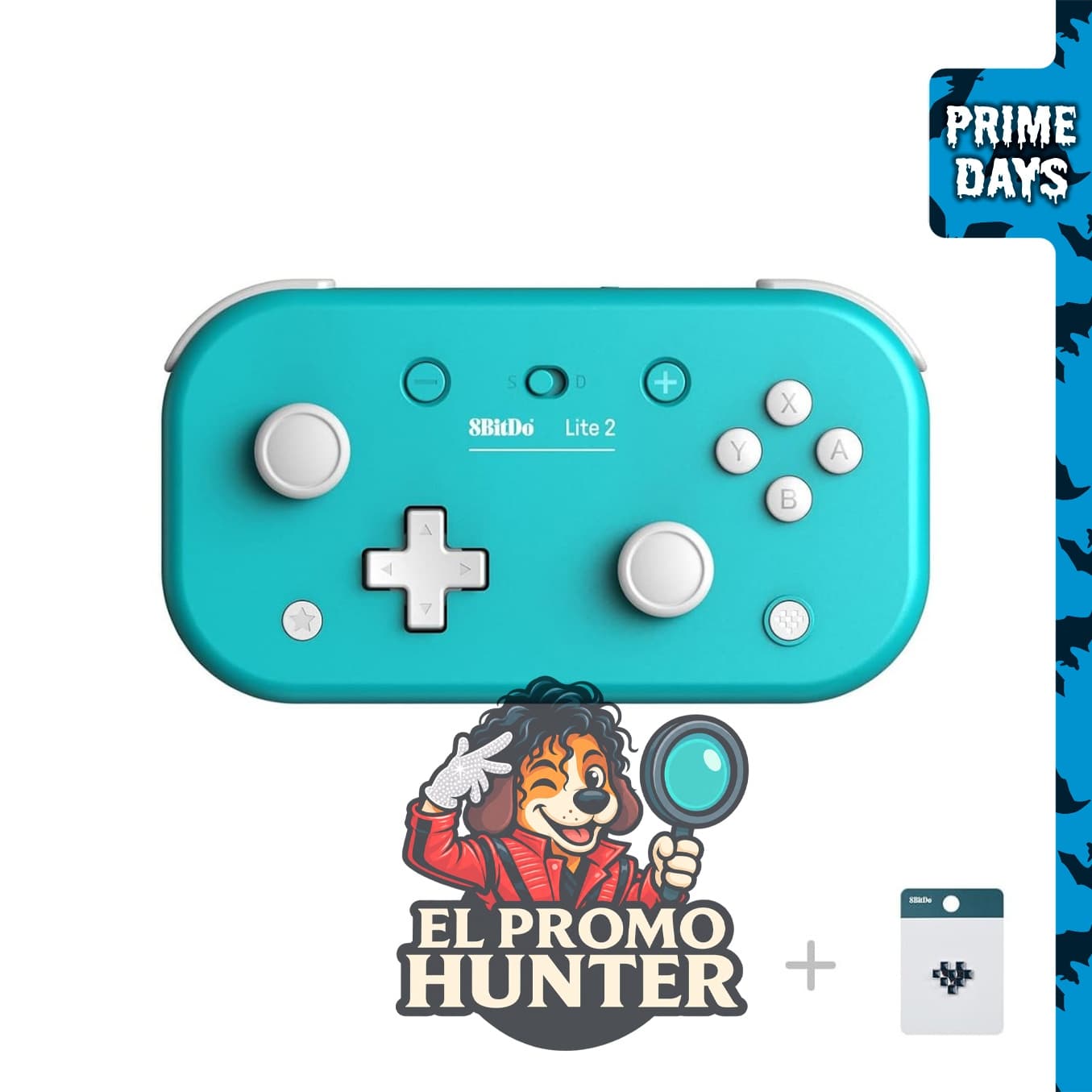 Controlador Bluetooth 8Bitdo Lite 2 con controles de movimiento, vibración, joysticks y D-pad, compatible con Switch, Android y Raspberry Pi.