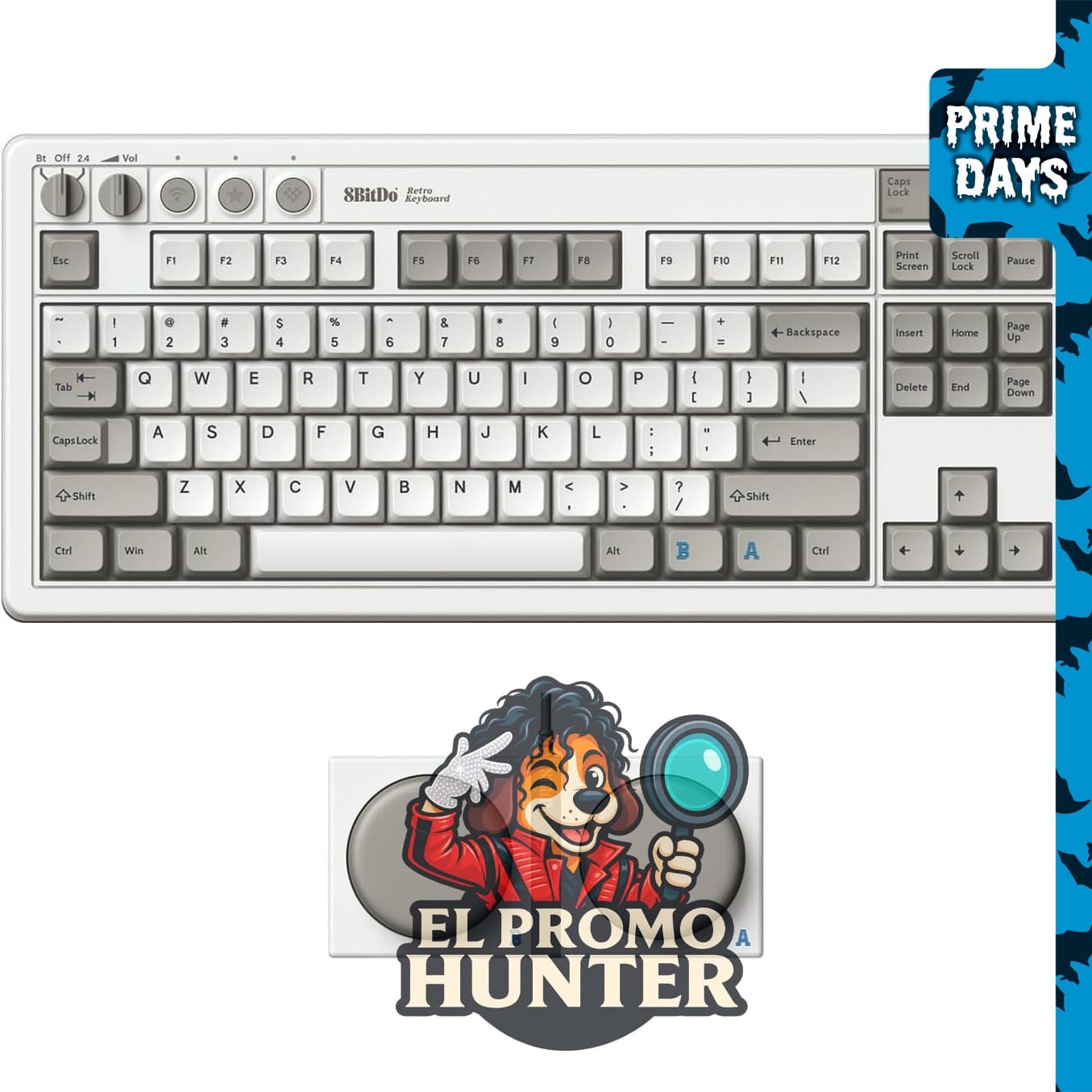 8Bitdo Teclado mecánico retro de 87 teclas, Bluetooth, 2.4G y USB-C, intercambiable en caliente.