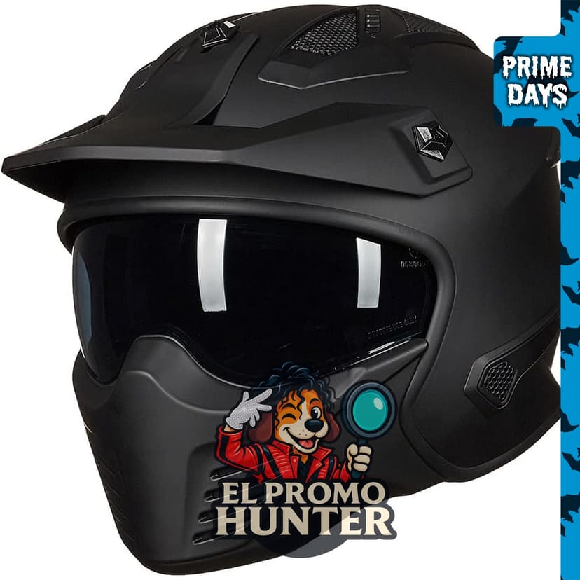 ILM 726X Casco de motocicleta 3/4, negro mate, talla L, cumple con estándares DOT.