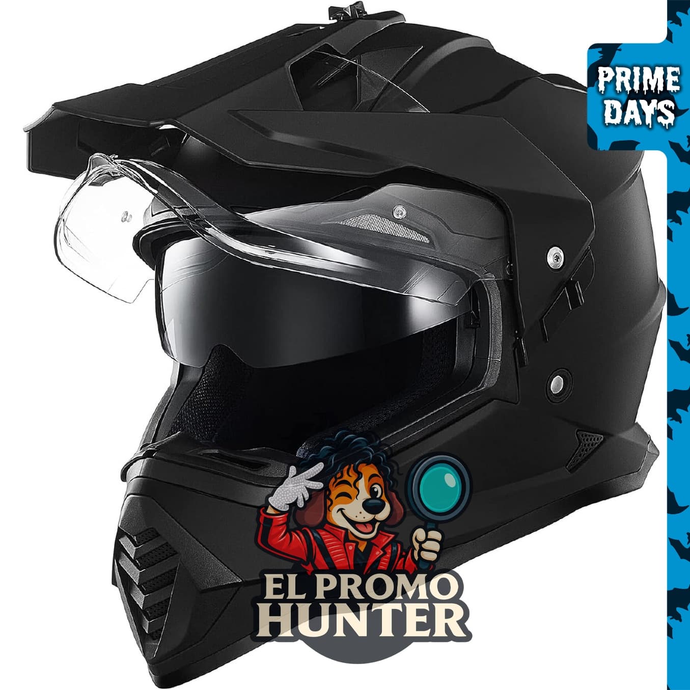 ILM WS902 Casco Dual Sport para motocicleta, negro mate, tamaño XL, con visor solar y compatible con Pinlock.