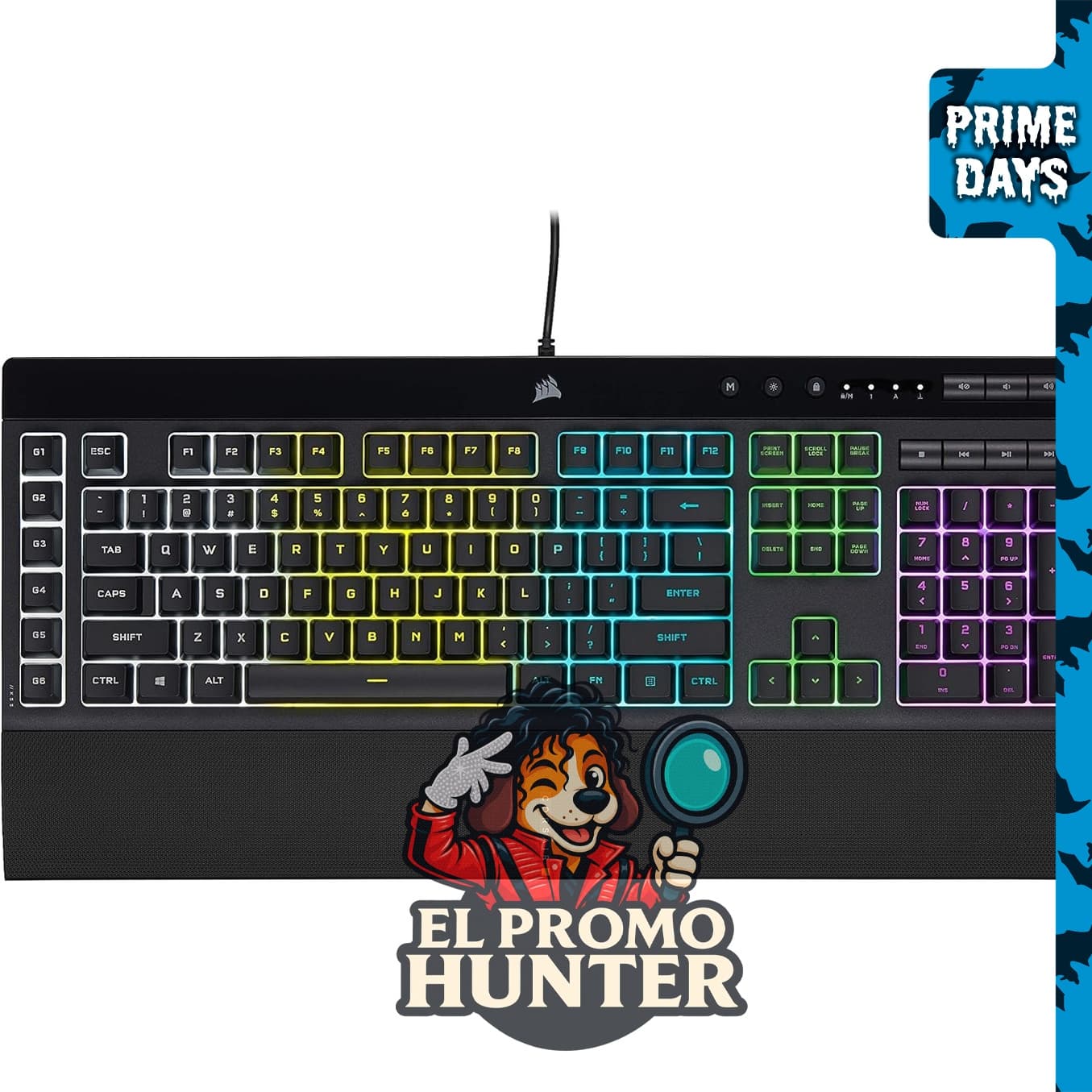 Corsair K55 RGB PRO Teclado de membrana para juegos con cable, resistente al polvo y a derrames IP42, 6 teclas macro.