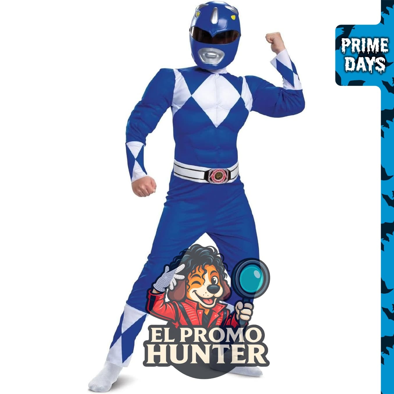 Disfraz de Ranger azul para niños de Power Rangers, incluye traje y accesorios.
