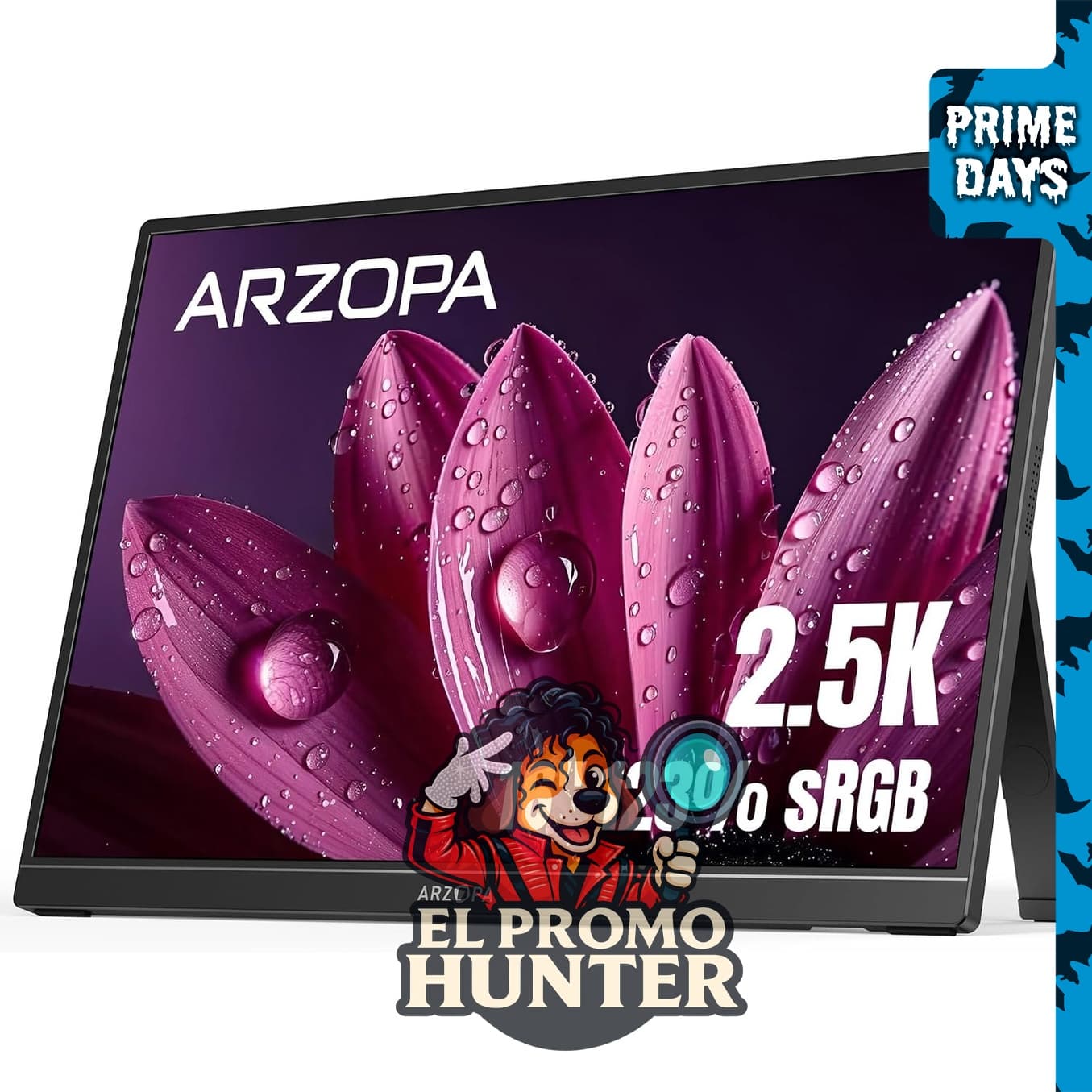 ARZOPA Monitor portátil 16" (40.64 cm) 2.5K 2560 x 1600 QHD IPS, 123% sRGB, USB-C y HDMI.