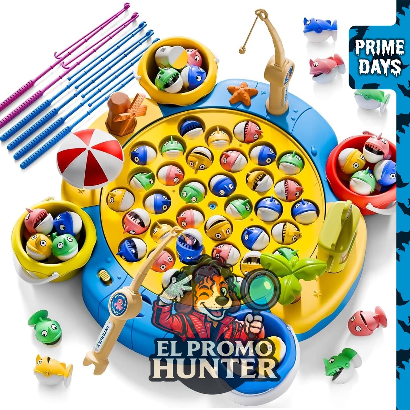 Juego de pesca magnético de 66 piezas para niños de 3 a 8 años, incluye rotación de 360°.