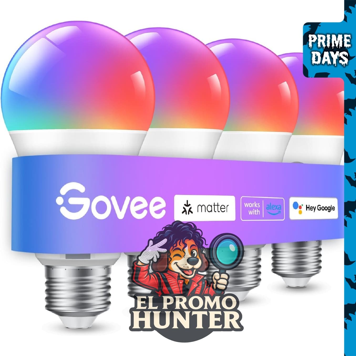 Govee Bombilla inteligente A19 que cambia de color, 800 lúmenes.