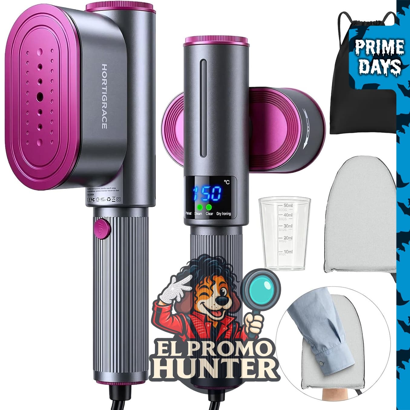 HORTIGRACE Travel Steamer, plancha y vaporizador 2 en 1 para ropa.