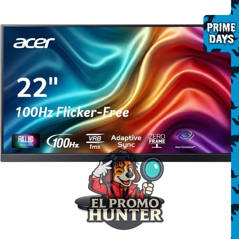 Acer KB220Q H2bi - Monitor de 21.5" (54.6 cm) Full HD (1920 x 1080) sin marco, soporte Adaptive-Sync y 100Hz.