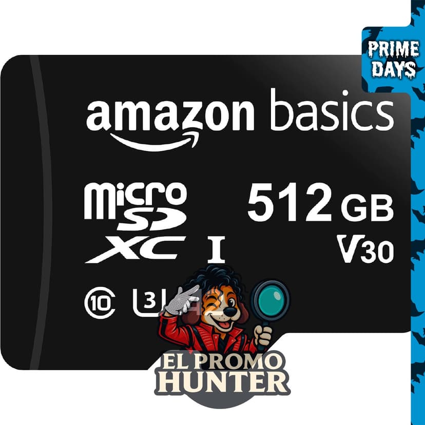 Amazon Basics Tarjeta de memoria microSDXC de 512 GB con adaptador, A2, U3, velocidad de lectura hasta 100 MB/s.