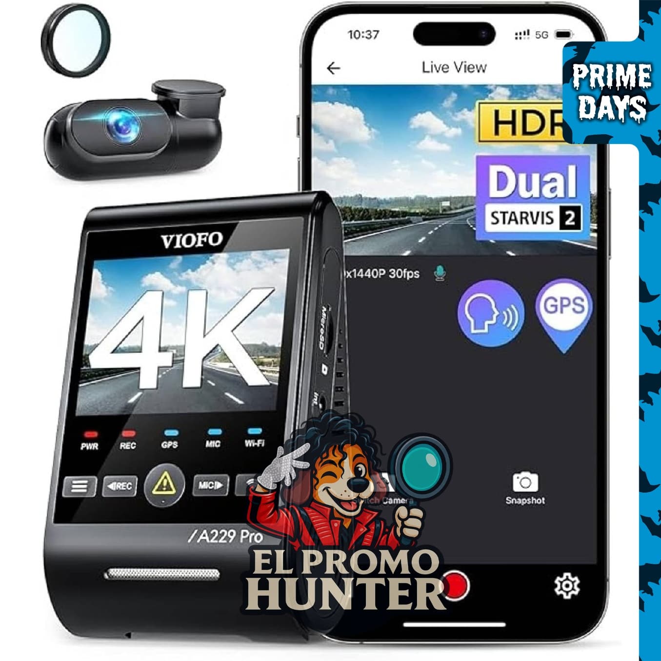 VIOFO A229 Pro 4K HDR Dash Cam delantera y trasera con sensores dobles STARVIS.