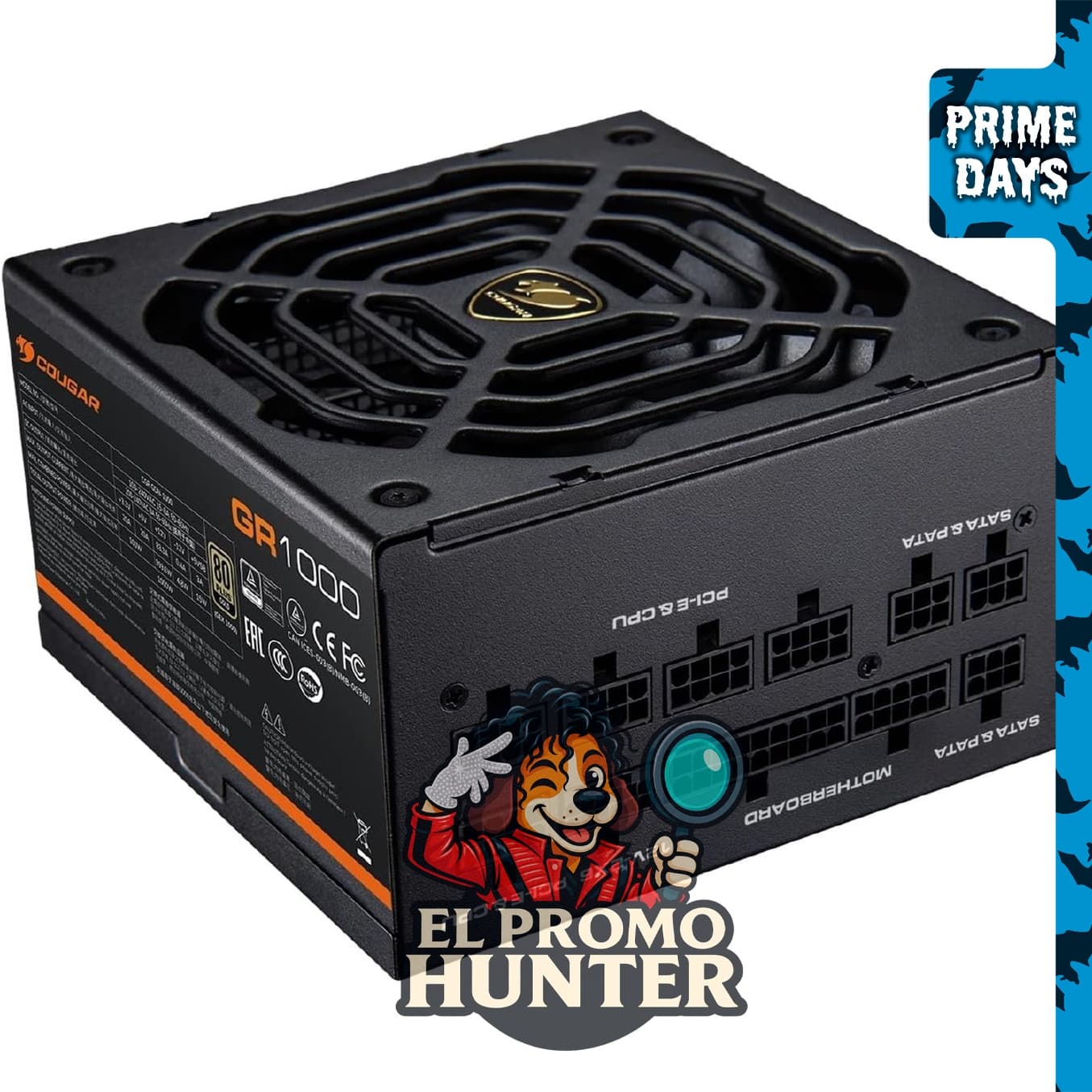 COUGAR Fuente de alimentación GR1000W, 1000W, 80 Plus Gold, ATX 3.1 y PCIe.