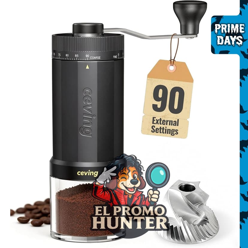 CEVING Molinillo de café manual con 90 ajustes externos y capacidad de 2.12 L.