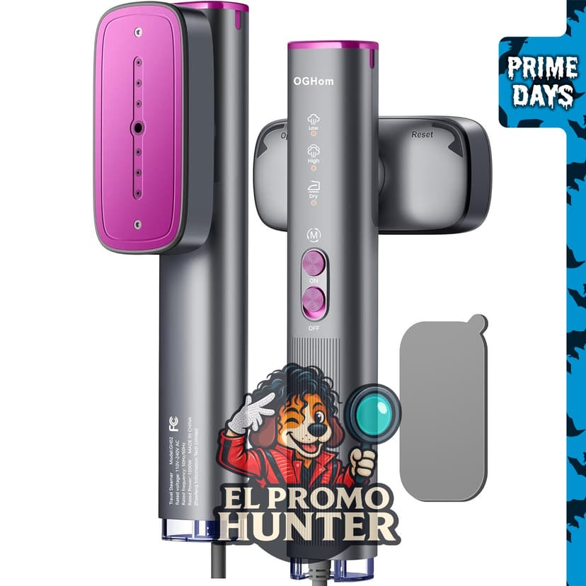 OGHom Vaporizador Portátil 2 en 1 para Ropa, 1000W, 110-240V, con control de vapor y calentamiento rápido en 30s.