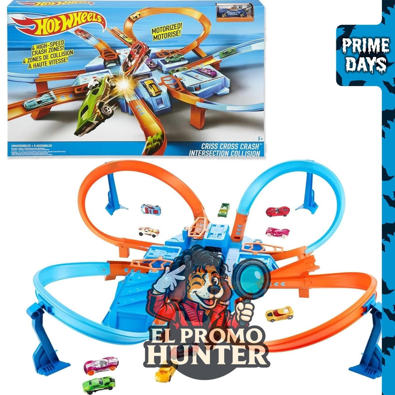 Hot Wheels - Juego de pista de choque cruzado y coche, set de juego de vehículos.