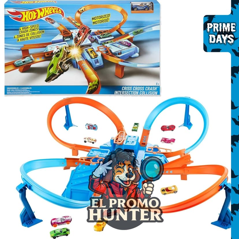 Hot Wheels - Juego de pista de choque cruzado y coche, set de juego de vehículos.