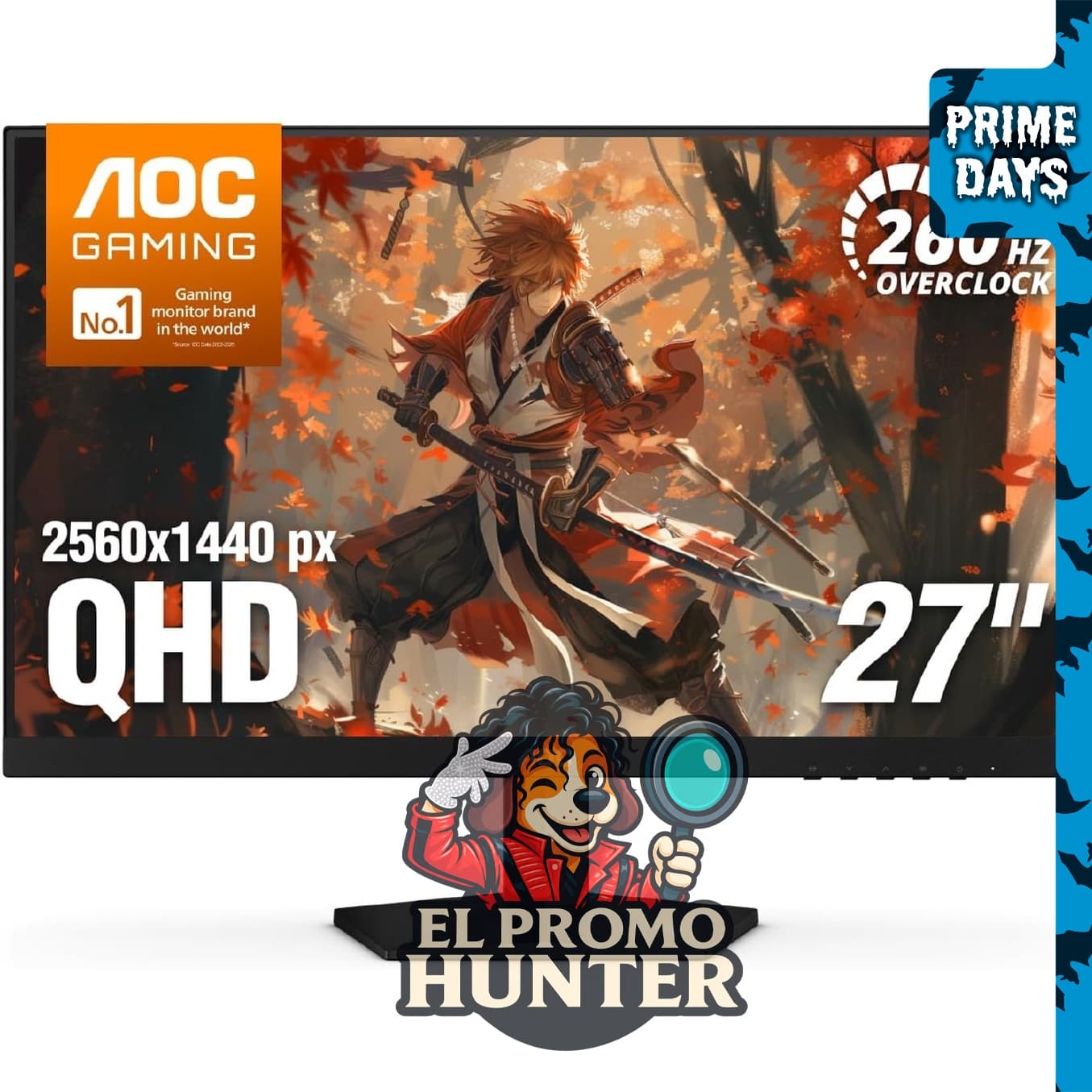 AOC Monitor para juegos de 27" (68.58 cm) QHD 260Hz overclockeado IPS con NVIDIA G-SYNC.