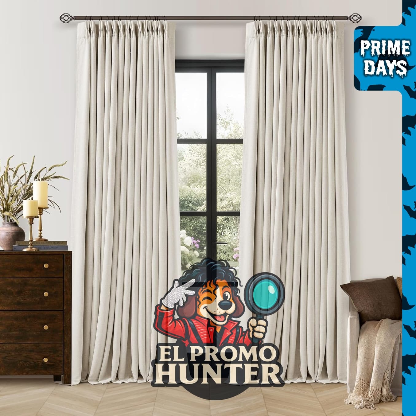 TWODRAPES cortinas opacas plisadas de lino de 90" (229 cm), 2 paneles.