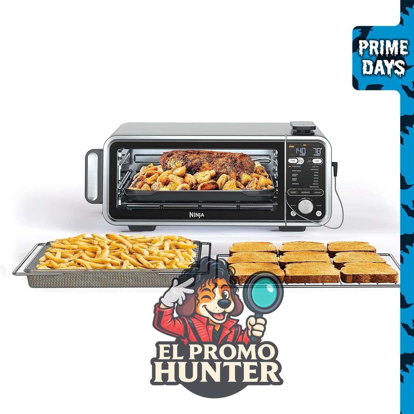Ninja Foodi Smart SP351, horno de aire de doble calor, 13 funciones, color plateado.