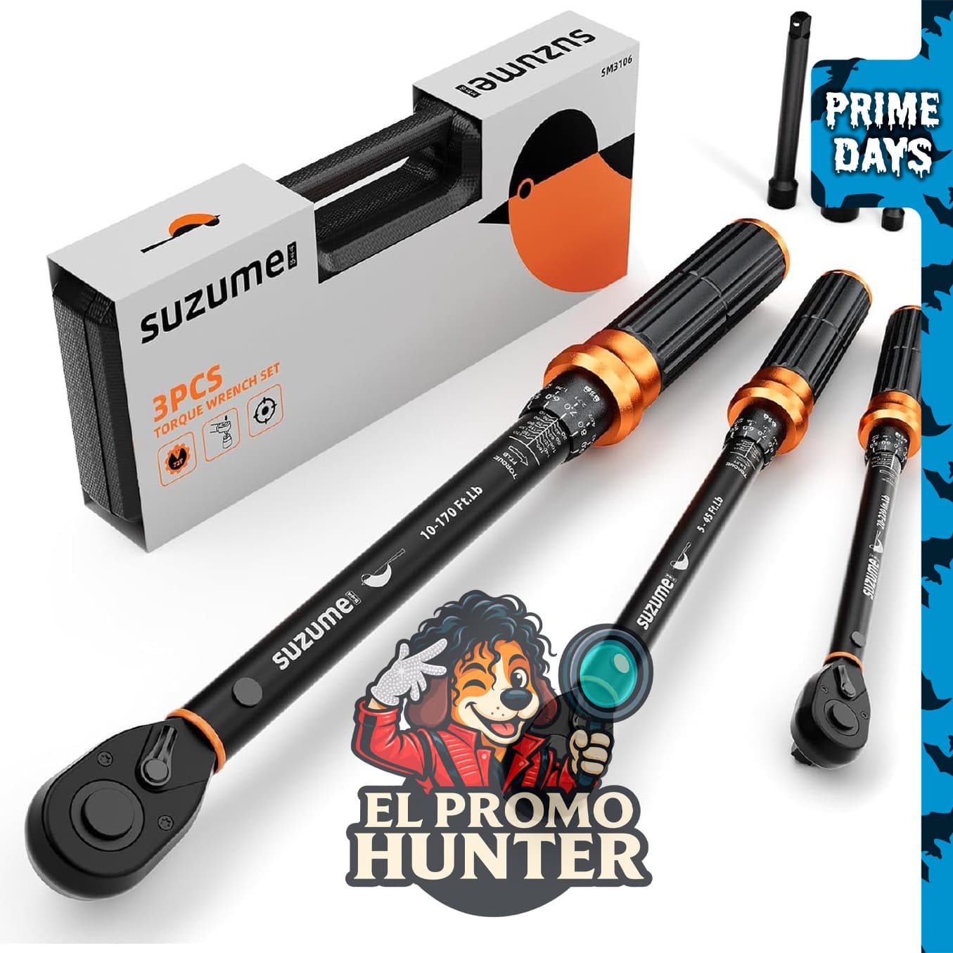 SUZUME Juego de Llaves de Torque 1/2, 3/8 y 1/4 Pulgadas con Precisión ±3%.