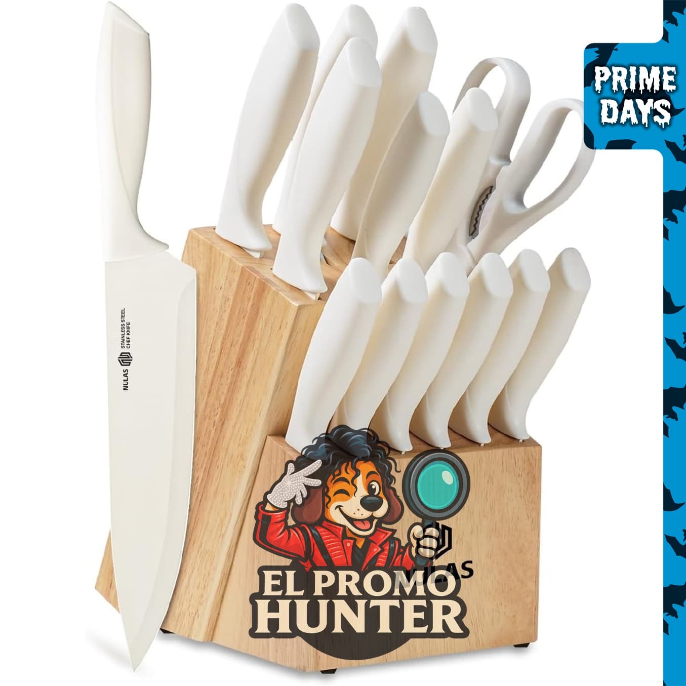 Juego de cuchillos de cocina de 15 piezas con bloque y afilador.