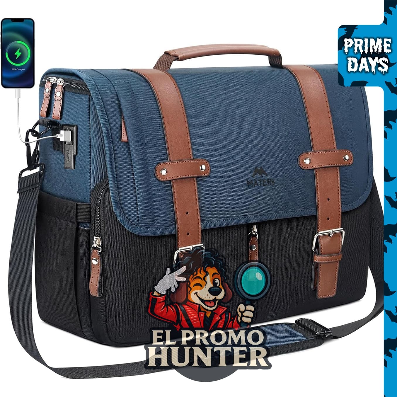 MATEIN Messenger Bag, bandolera para hombres, compatible con laptops de hasta 15.6 pulgadas.