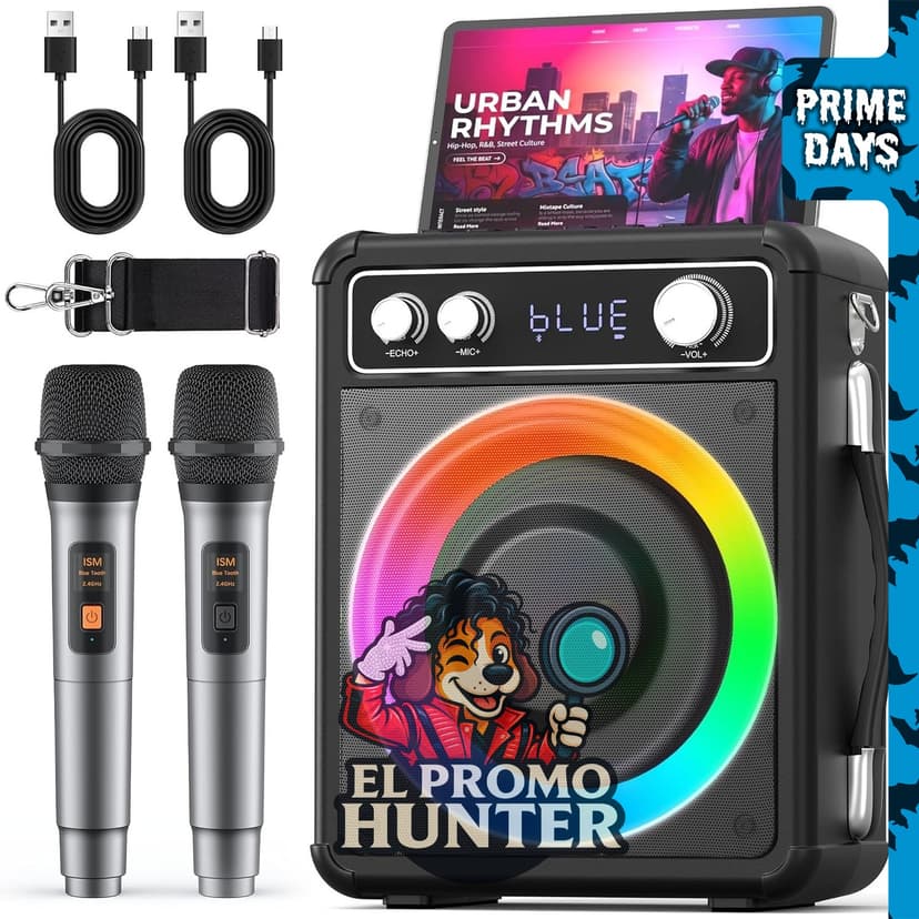 VOSOCO Máquina de karaoke, altavoz Bluetooth con 2 micrófonos inalámbricos.