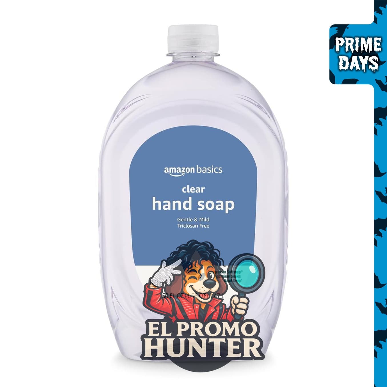 Amazon Basics Recambio de jabón líquido para manos, 1 paquete de 1.48 L (50 fl oz), sin triclosán.