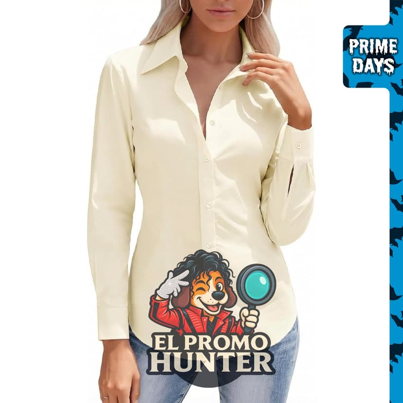 HOTOUCH camisa de botones para mujer, manga larga, elástica, sin arrugas, ajuste ceñido.