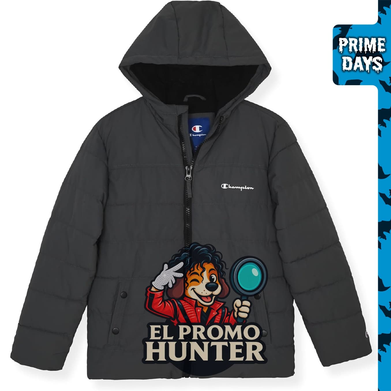 Chaqueta acolchada Champion para niños con capucha, aislada y de peso medio.