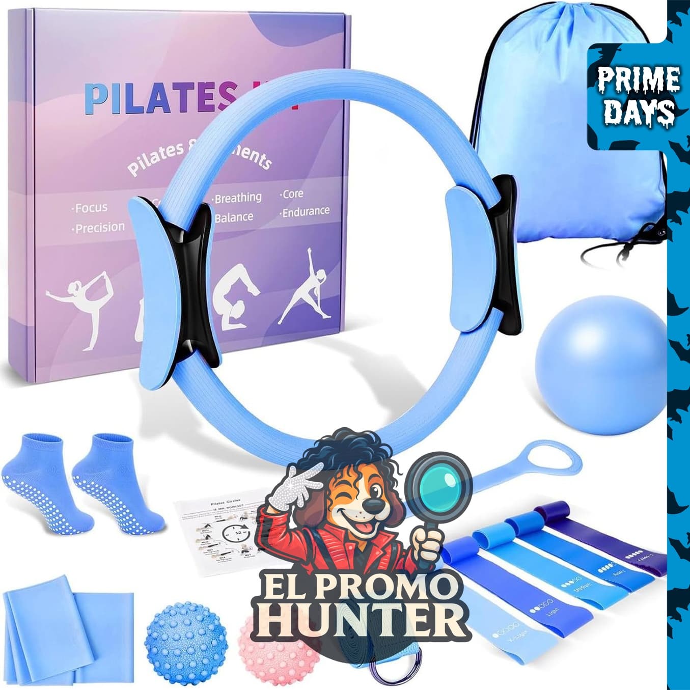 Womefic set de anillo de pilates y pelota, incluye aro de círculo mágico y 5 bandas de resistencia.