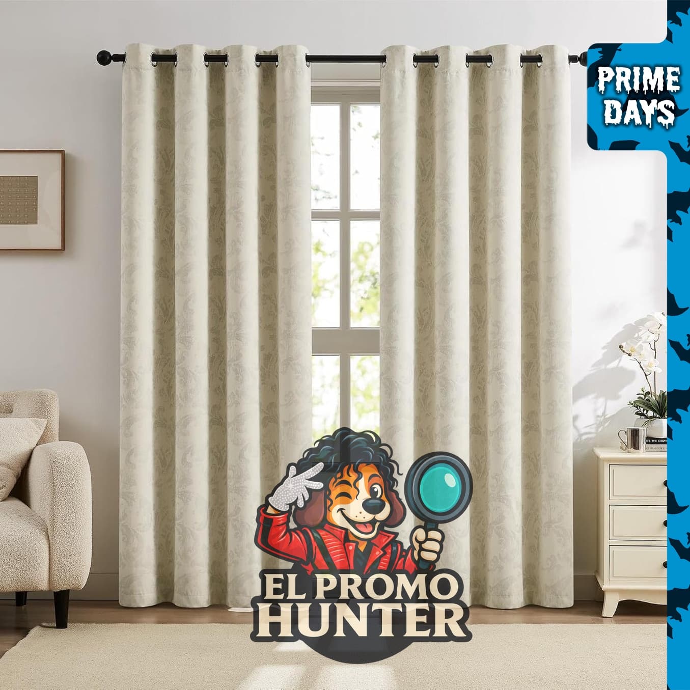 Cortinas opacas beige de 95" (241 cm) con estampado metálico de lámina plateada, para oscurecimiento y aislamiento térmico.