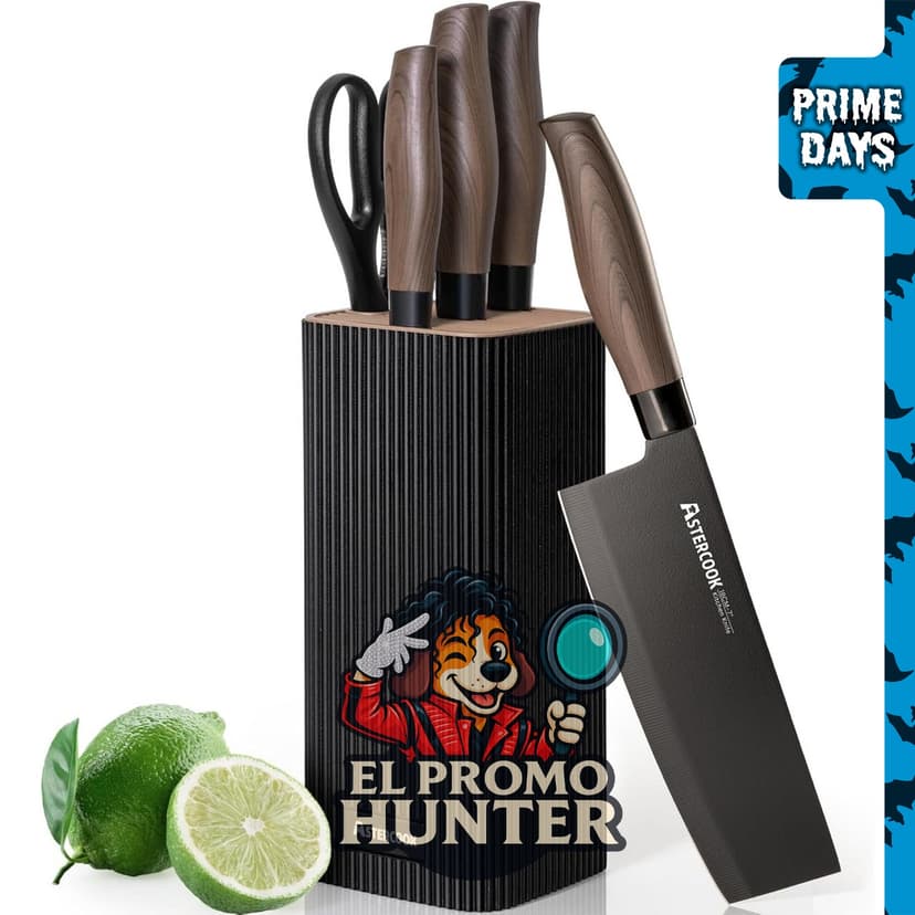 Astercook juego de cuchillos de cocina de 6 piezas con bloque, acero inoxidable de alto carbono y mango de madera.