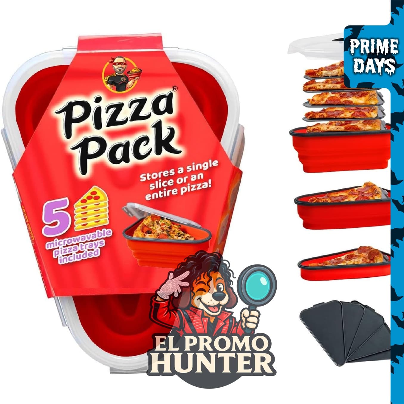 El Paquete de Pizza Perfecto™ - Contenedor de almacenamiento reutilizable con 5 bandejas aptas para microondas.
