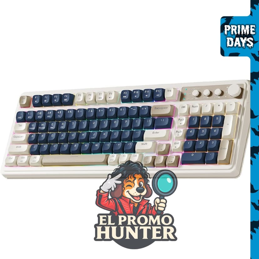 AULA Teclado de membrana con 99 teclas y teclado numérico en color azul y gris.