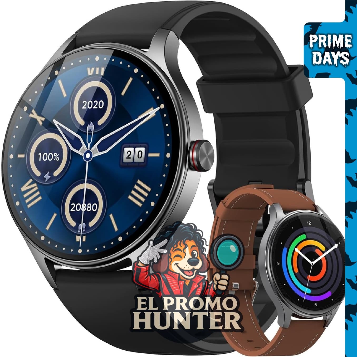 Fitpolo Reloj inteligente para hombre compatible con Android e iPhone, incluye 2 bandas en color negro.