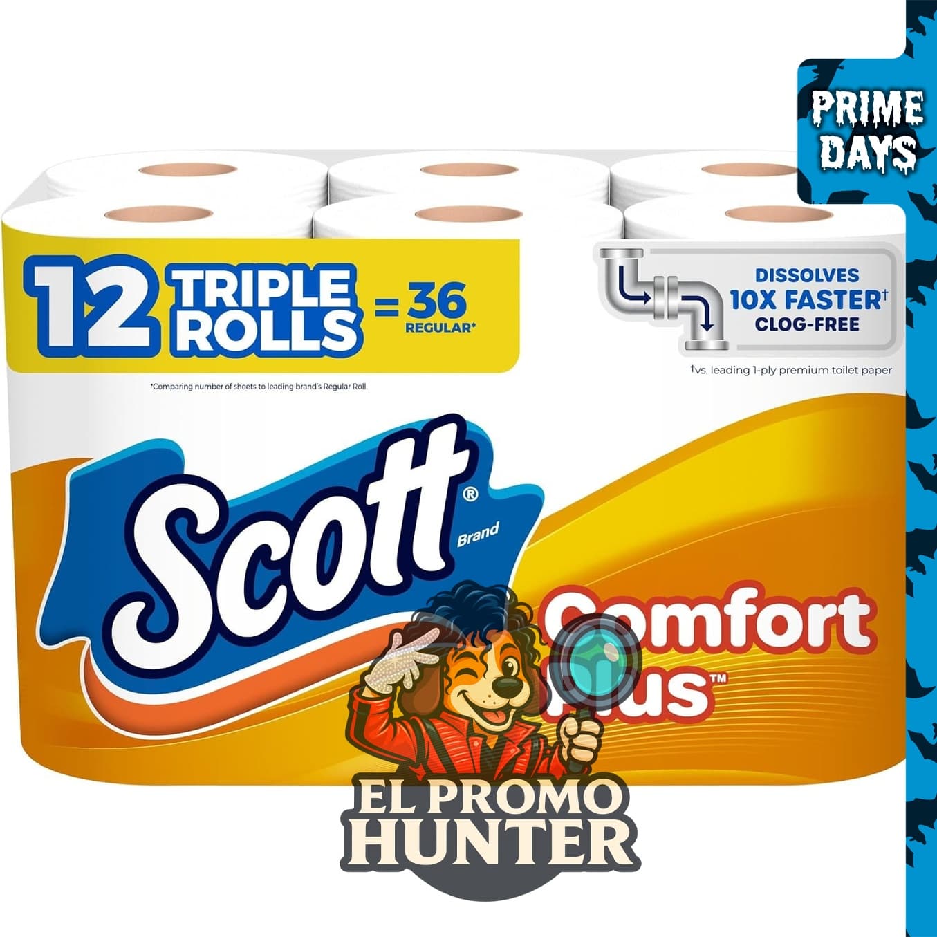 Scott ComfortPlus - Papel higiénico de 1 capa, 12 rollos triples, 231 hojas por rollo, seguro para séptico.