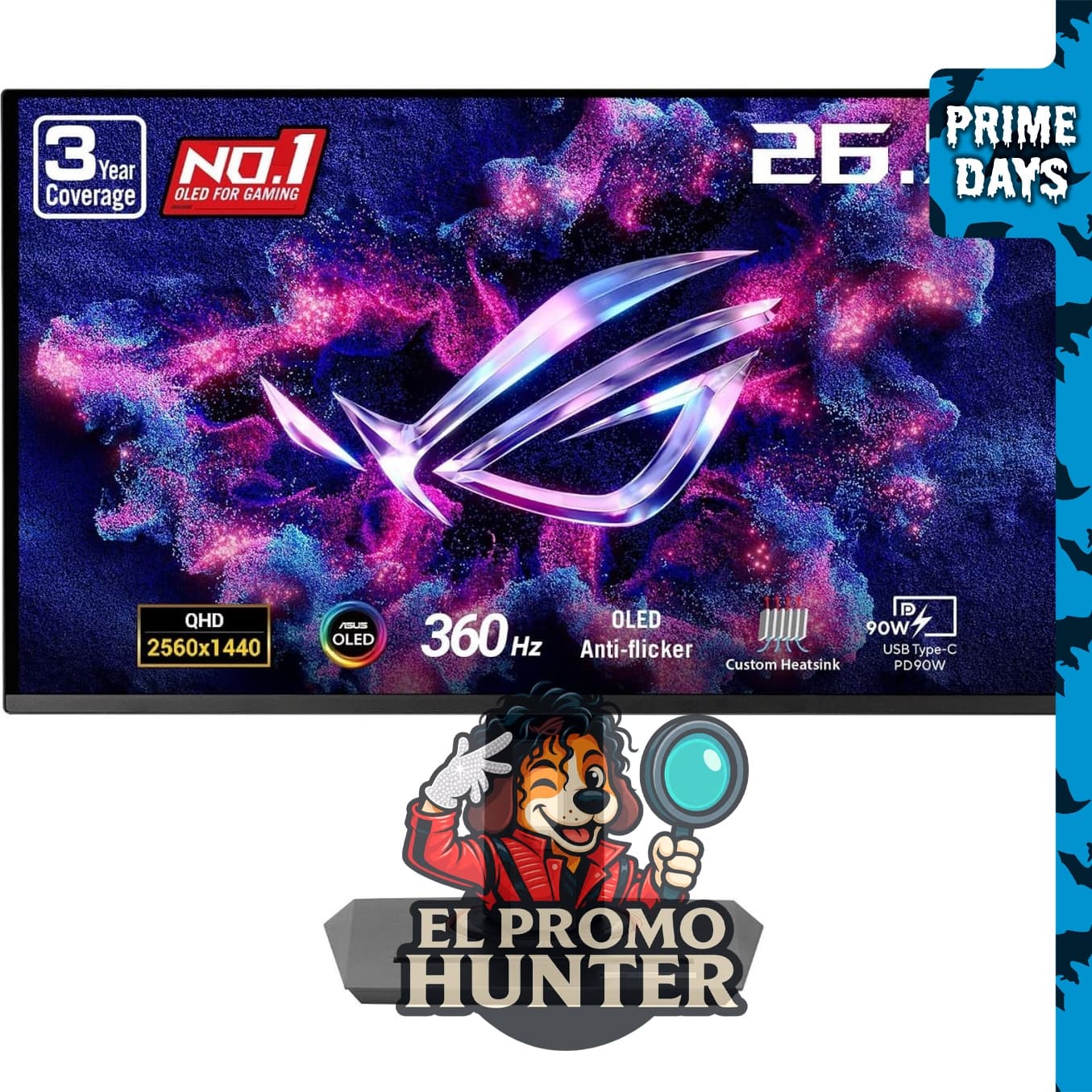 Monitor ASUS ROG Strix QD-OLED de 26.5" (67.3 cm) 1440P, 360Hz, 0.03ms, compatible con G-SYNC.