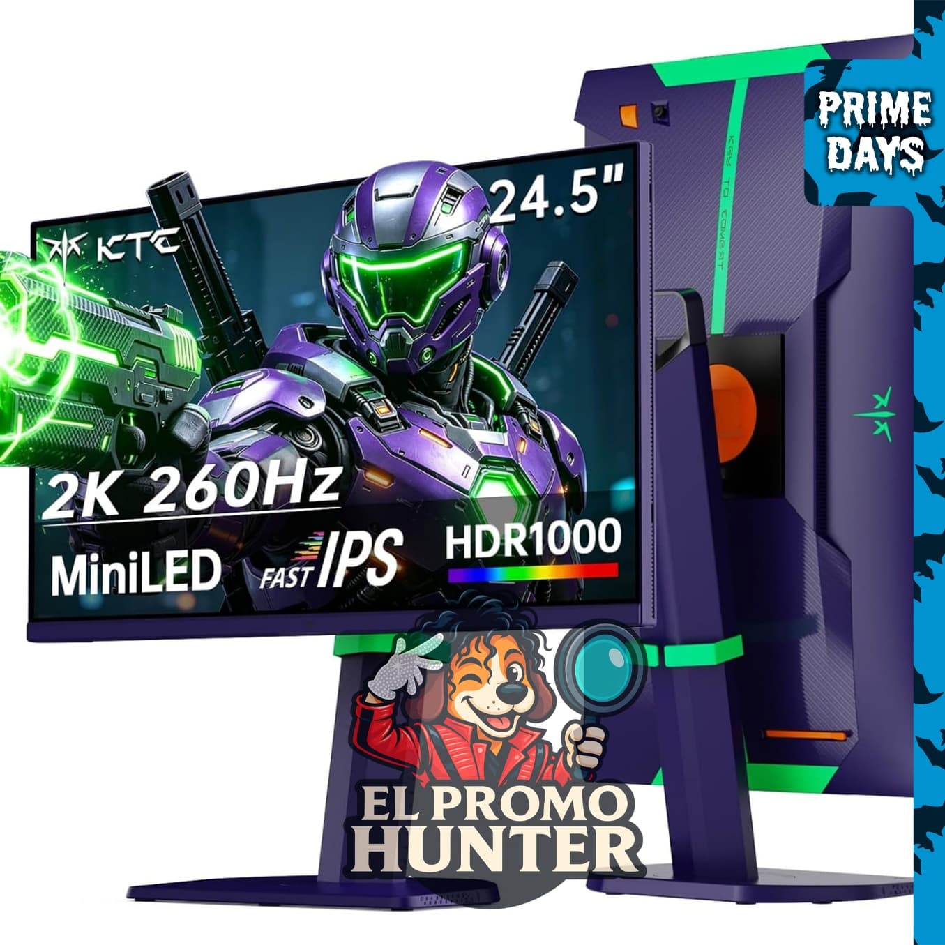 KTC QHD Mini LED Gaming Monitor, 24.5" (62.2 cm), 260Hz, resolución 2K, diseño vertical.