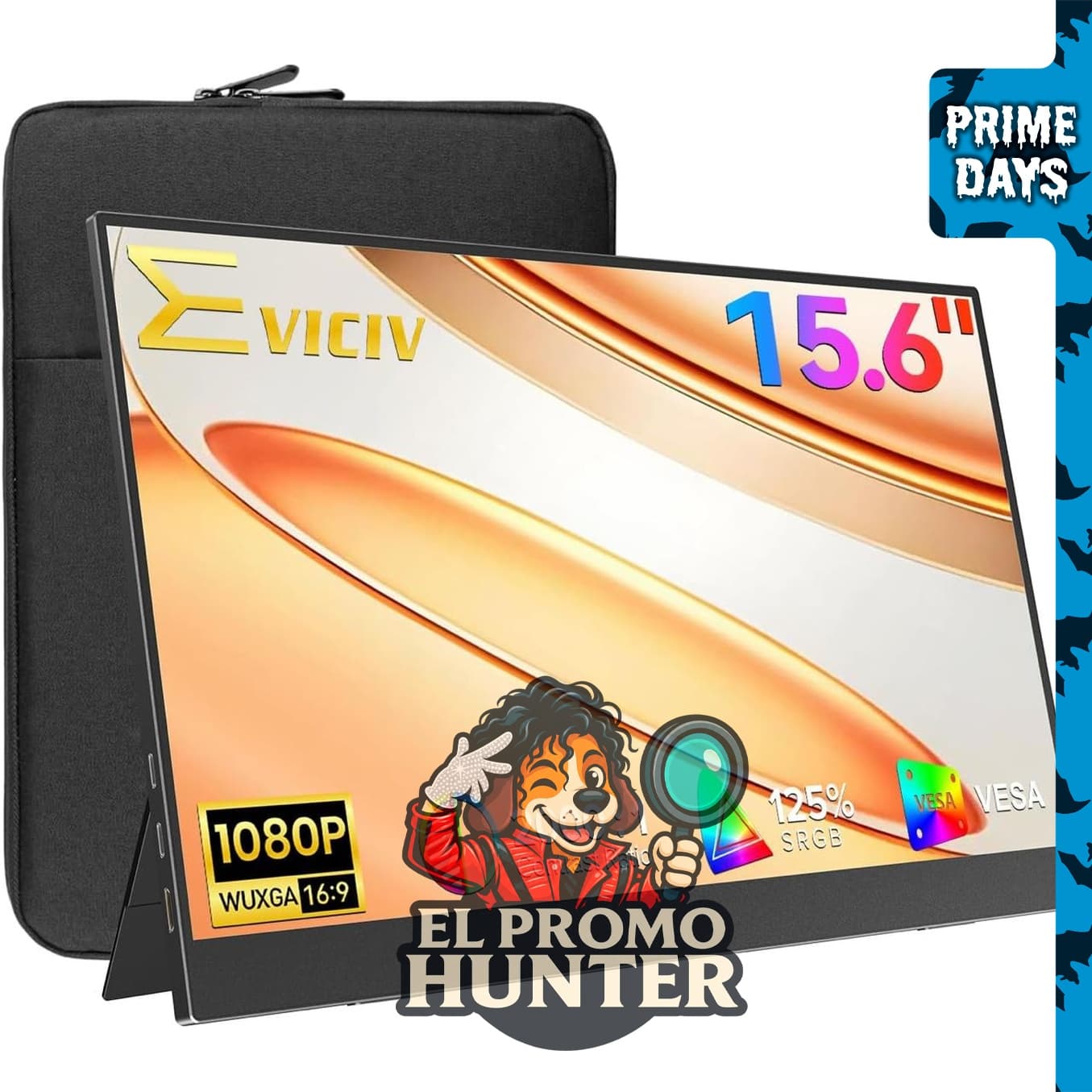 EVICIV Monitor portátil de 15.6", 1080P, 350 nits, USB-C y MINI HDMI, pantalla ultrafina.