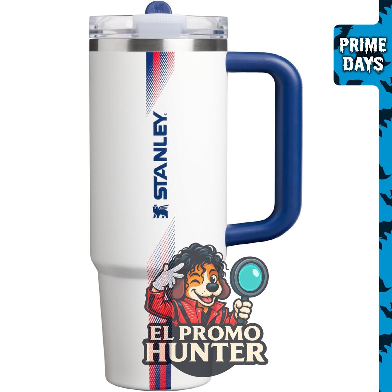 STANLEY Quencher ProTour - Vaso con pajilla, 30 oz (887 ml), color blanco y azul.